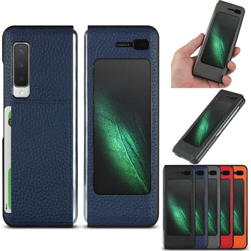 Luxury Genuine Leather Case for Samsung Galaxy Z Fold 1 Fold1 W20 5G Lychee Pattern Case Shockproof Flip Cover Card Slots