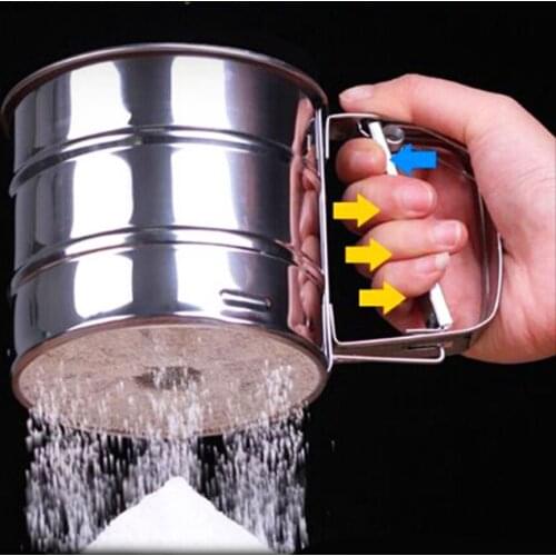 Stainless Steel Handheld Flour Sieve Powder Household Semi Automatic Hand Screened Sugar Mesh Sieve Kitchen Baking Accessories