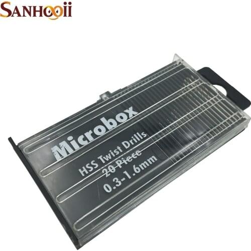 SANHOOII 20Pcs 0.3mm-1.6mm Mini HSS Micro High Speed Steel Twist Drill Bit Set Model Craft With Case Repair Parts