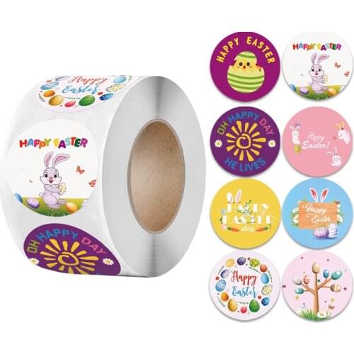 Happy Easter Paper Sticker 50-500pcs Cake Baking Seal Self Adhesive Sticker Labels Easter Party Gift Bag Box/Envelope Decoration