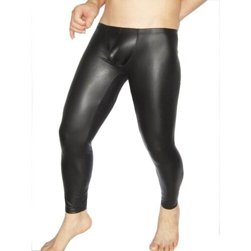 Sexy Faux Matte Leather Mens Tight Leggings Thin Solid Black Pants Club Wear Skinny Jeans