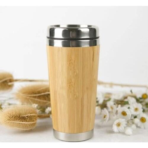 Bamboo Drinking Cup 450ml Thermos Coffee Cup Stainless Steel Thermos Tumbler Travel Mugs With Sealed Lids Vacuum Water Bottle