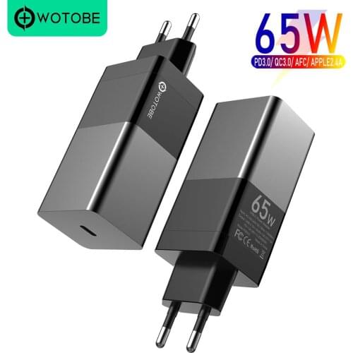 WOTOBE GaN Wall Charger,USB C PD 65W 20W QC3.0 for TYPE C laptops ipad iphone 12/SE S10/S20/Note10/9 XPS HP UK Lenovo ThinkPad