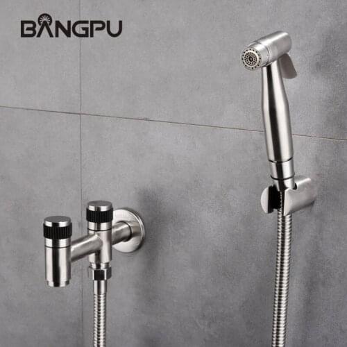 BANGPU Bidet Bathroom Faucet Multifunction Bidet Shower Sprayer Handheld Bidet Sprayer Set Brass Hand Bidet Faucet Brushed Nicke