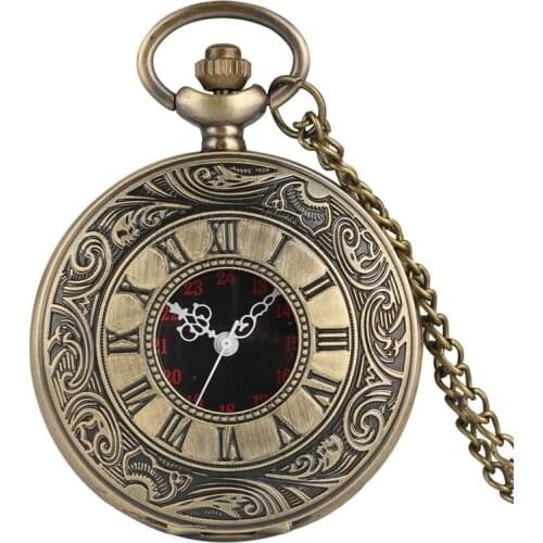 Antique Hollow Sweater Bronze Roman Numerals Dial Quartz Pocket Watch Retro Steampunk Necklace Pendant Best Gifts for Men Women