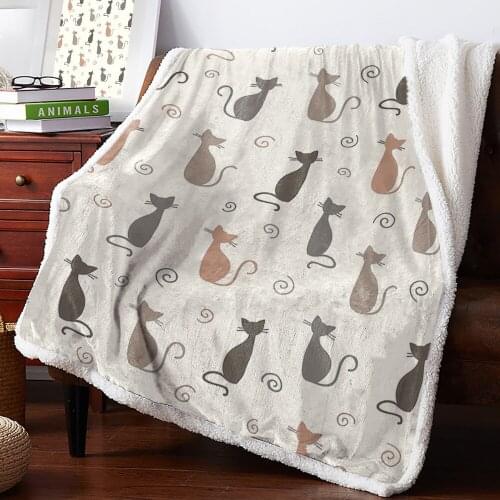 Super Soft Flannel Fleece Sherpa Couch Throw Blanket Cartoon Cat Sofa Portable Car Travel Cover Bedspread