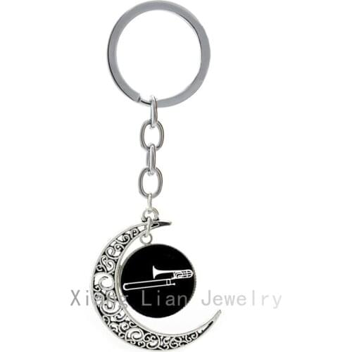 Trombone keychain vintage musal instrument image Mus Band DJ Mixer Musian key chain ring jazz mus jewelry keyring T629