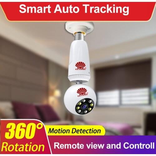 360 Degree Rotation Smart Auto Tracking PTZ Bulb Shaped Wifi Camera with Dual Light for Night Vision ad Illumination Free APP