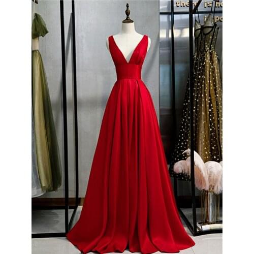 Burgundy Evening Dress Abendkleider 2020 Sexy Deep V-neck V-back A-line Formal Dress Evening Dresses Long Dress Robe De Soiree
