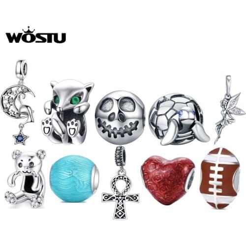 WOSTU Cat Moon Copper Charm Ocean Heart Pendant Little Bear Turtle Charm Dreamcatcher Fit Original Bracelets Fashion Jewelry