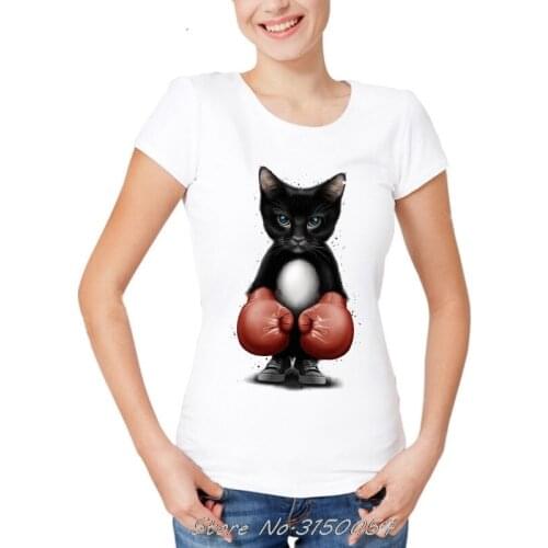 Unique super funny cat the cahmpion boxer T-shirt Womens short sleeve harajuku design tops summer hipster cool tees
