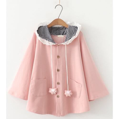 Cute Cat Womens Loose Cape Coat Batwing Sleeve Japanese MORI GIRL Fall Autumn Hooded Sweatshirt Tops Cloak