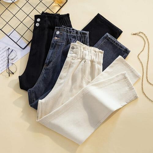 S-4XL Plus Size Apricot Black Casual Streetwear Jeans Women Pantalon Femme Womens Denim Trousers Washed Mom Jeans Mujer C7371
