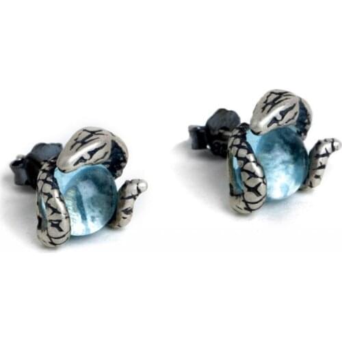 Dark Dream real s925 pure silver snake earrings for men and women light blue topaz earrings men and women earrings accessories