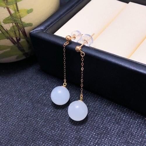 SHILOVEM 18k yellow gold Natural white Jasper drop earring classic fine Jewelry women wedding gift new 8mm yze0808661hby