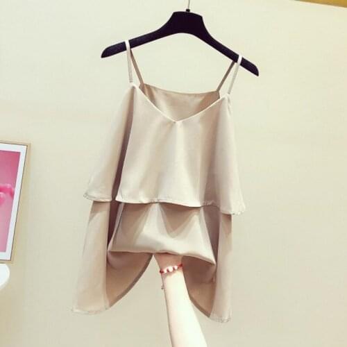 Camisole Tank Top for Women 2020 Summer Wear New Simple Solid Color V-neck Flounced Casual Top Shirt Ladies Seaside Strap Blouse