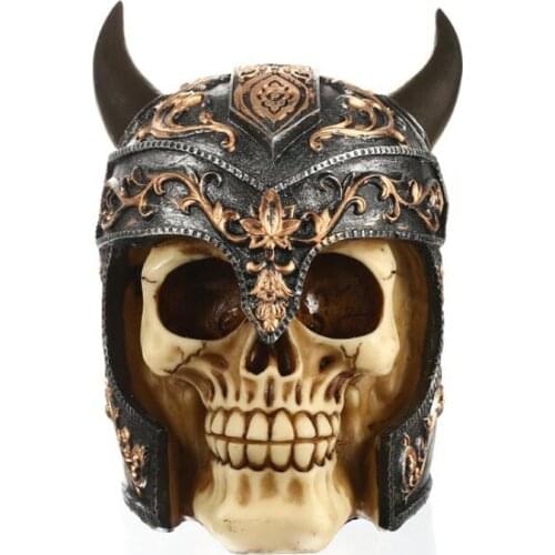 1pcs/lot Horror Props Creative Skeleton Halloween Decoration Skull With Helmet Punk Resin Bar Dec For Party Ornament