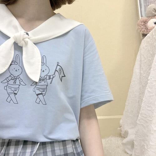 100% Cotton Women Cute Rabbit Print T Shirt Cartoon Female Kawaii Tops Tee Fashion Summer Funny T-Shirt Girl Hip Hop Clothes