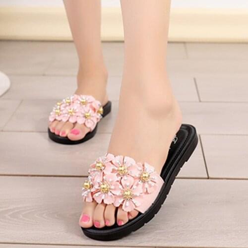 2021 New Sweet Female Sandals flower Platform Non-slip Outside Solid Beach Student Ladies Slides Plus Size Summer Women Slippers