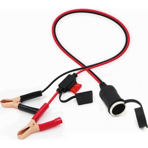 2FT 12V 24V Car Cigarette Lighter Socket Female Adapter 10A Alligator Clips Car Battery Clip-on Extension Cord