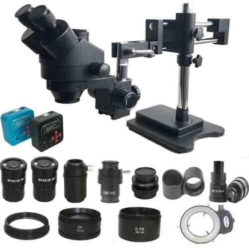 3.5X-90X 3.5X-180X Double Boom Stereo trinocular Microscope 38MP Soldering HDMI Digital USB camera 144 Led lights Objective lens