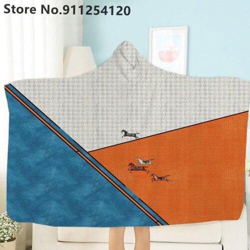 Running Horse Blanket Teens Girls Wearable Hooded Wrap Warm Sherpa Fleece Blanket for Sofa Bed Animals Blanket Home Blanket