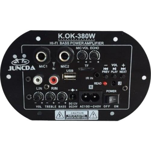 KOK-380 AC220V 12v 24v Digital Blue-tooth Amplifier Board Subwoofer Dual Microphone Karaoke Amplifiers Car Home amplificador AMP