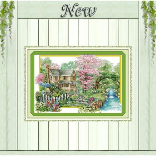 Flowers villa scenery diy paintings counted printed on canvas DMC 11CT 14CT kits Chinese Cross Stitch embroidery needlework Sets