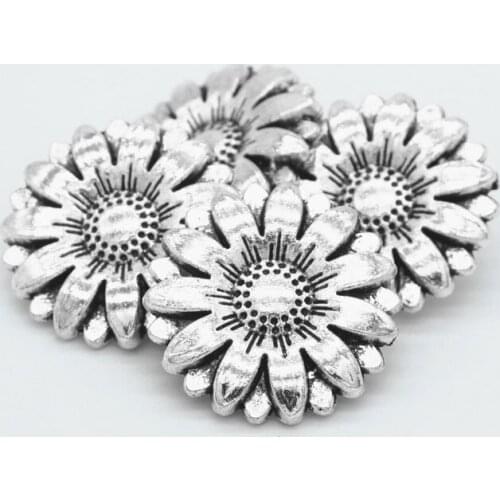 DIY 20pcs/lot Sunflower decorative buttons high quality antique silver helianthus buttons for overcoat Windbreaker accessories