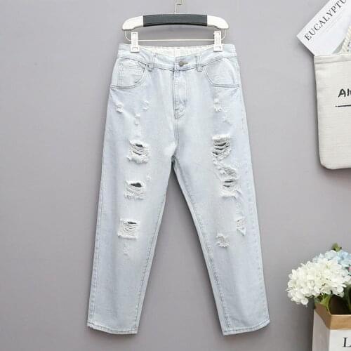 High Waist Mom Jeans Vintage Hole Ripped Jeans for Women Loose Denim Harem Pants Streetwear Boyfriend Jeans Women HK412