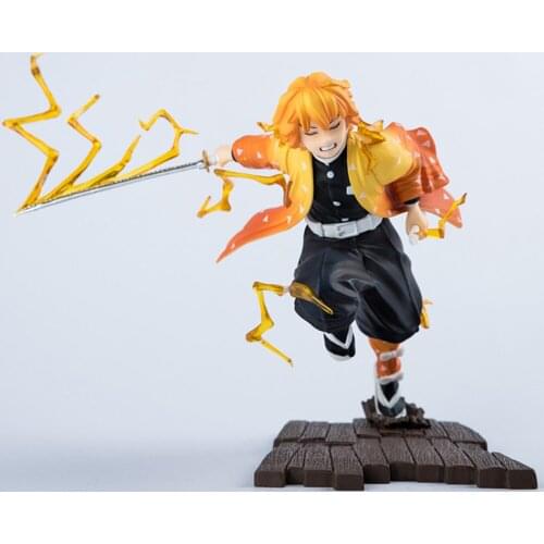 23CM Large Japanese Anime Demon-Slayer Agatsuma Zenitsu Figure Action Toys Girls Boys Doll Car Ornaments Model Adult Kids Gift