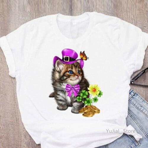 Cute Cat Animal Print Tshirts Women Butterfly Flower Money T Shirt Femme Harajuku Kawaii Clothes Summer Fahison Female T-Shirt