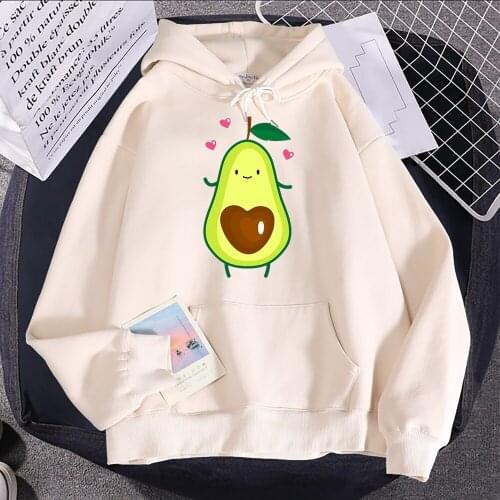 Happy Avocado Cute gril Printed Hoodies Women Fashion Streetwear Tops Autumn Fleece Hooded Crewneck Pullover Pocket Warm Hoody