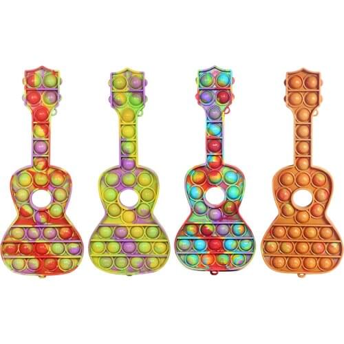 Guitar-shape Push Bubbles Fidget Stress Reliever Color push bubble sounding adult children decompression toy