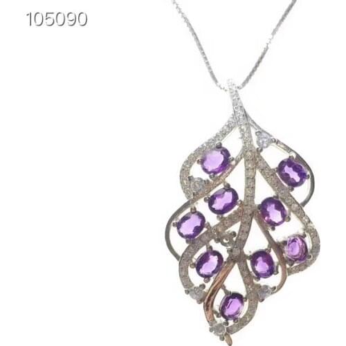 KJJEAXCMY boutique jewelry 925 sterling silver inlaid natural amethyst gemstone female pendant necklace support test