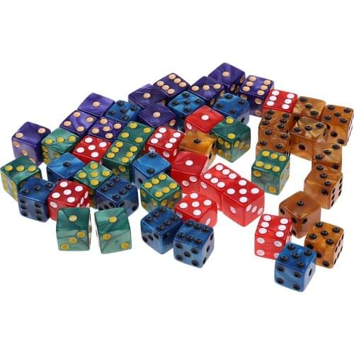 50x/Pack D6 Dice Spotted 5 Colors W Bag for Dungeons & Dragons Party Fun Toy Role Playing Game Dice