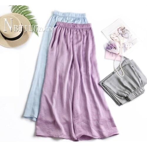 Summer Women Wide Leg Pants 2021 New Casual Elastic Waist Female Trousers
