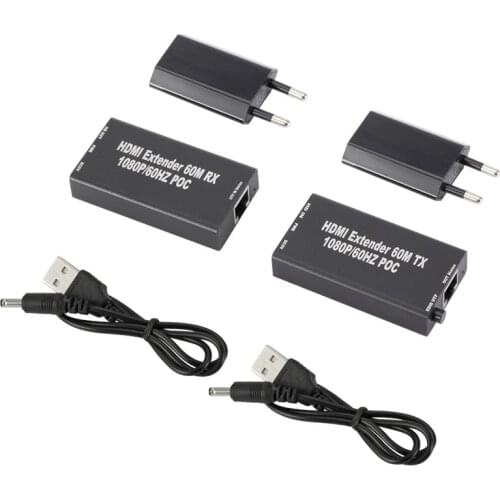 Mini 60M HDMI-compatible Extender Cable Transmitter and Receiver Over Single RJ45 Cat5e Cat6 Ethernet Sender & Receiver for PC