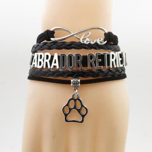 Fashion LABRADOR RETRIEVER bracelet dog paw charm dog Labrador Retriever dog gift black leather woman bracelet Retriever bangles