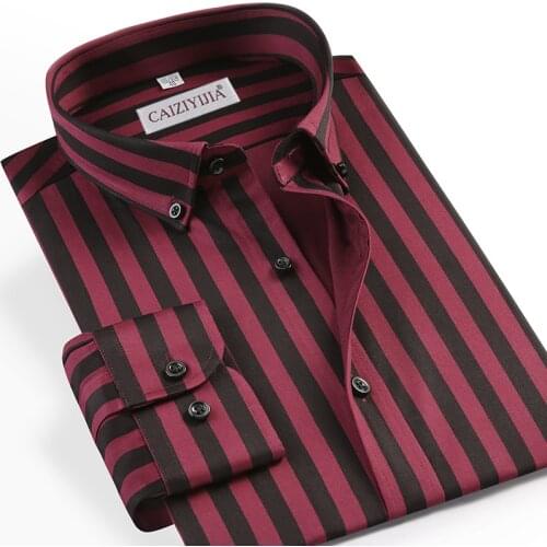 Vertical Striped Button Down Long Sleeve Mens Dress Shirts Pocketless Design Casual Slim fit Male Business Social Shirt