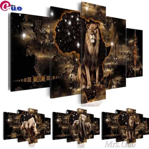 5 Panel Combined Lion Elephant Rhino Diamond Embroidery Full Square Round Diamond Painting Cross Stitch Kits 5D Mosaic Home Art