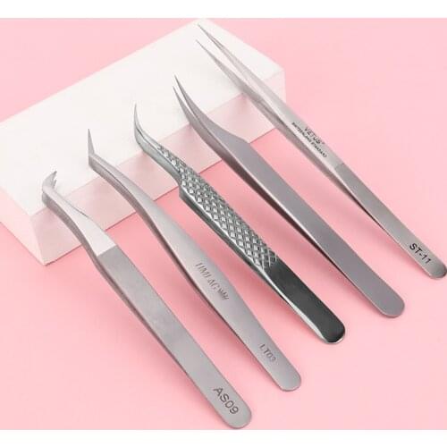 Stainless Steel Tweezers Set for 3D 5D Volume Eyelash Extension Curved Straight Eyelash Gold-Plated Pincet Eyebrow Tweezers