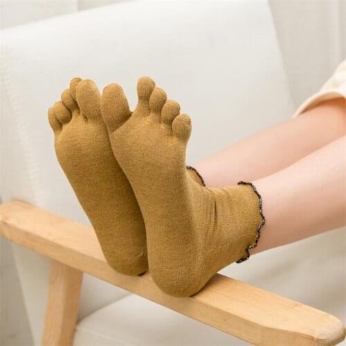 5Pairs Womens 5 Finger Socks Spring Summer And Autumn Fashion Toe Socks Womens And Ladies Ruffle Cotton Socks