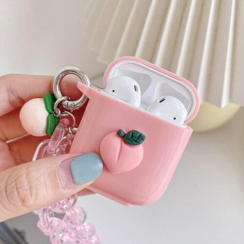 Pink Peach Crystal Chain Girls Earphone Case for AirPods Pro 2 3 AirPod Case Soft Headphones Box Accessories Funda with Keyring