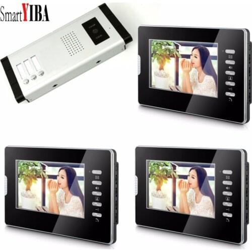 SmartYIBA 7" Wired Door Phone Intercom Sets Wired Video&Audio Intercom System Video Intercomfor For 3 Units Apartment