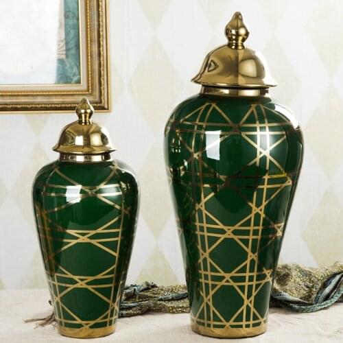 Modern Chinese ceramic art temple jar glaze vase Flowers single jar glaze green pot home furnishing articles ginger jar