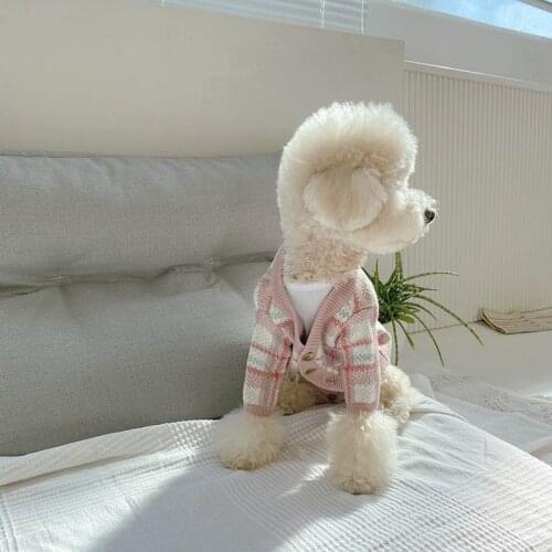 Dog Sweater Striped Lattice Dog Clothes Winter Warm Pet Dog Jacket Cotton Dog Coat Chihuahua For Puppy Small Dog Outdoor Hoodie