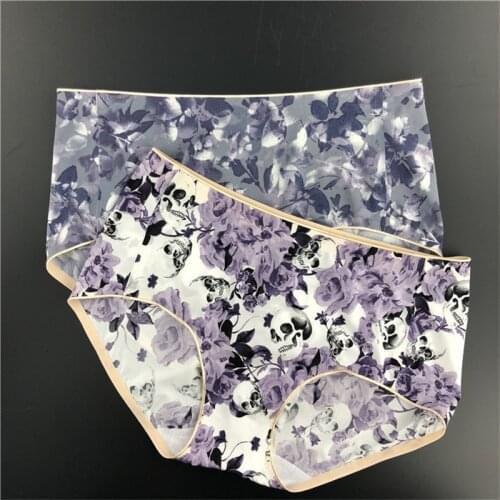 Fashion Print Womens Panties Silk Comfort Briefs Seamless Breathable Female Underwear Mid-Waist Sexy Lingerie Soft Sport Panty