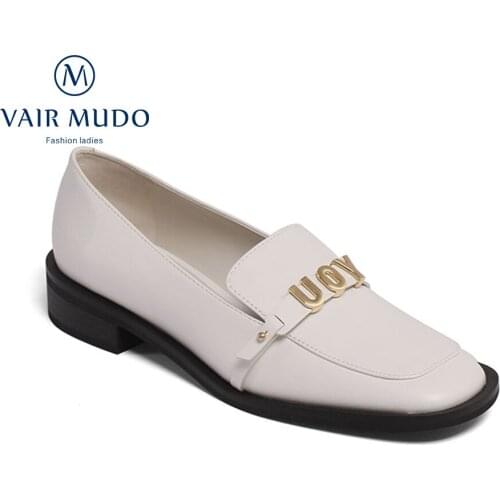 VAIR MUDO Women Pumps Shoes Elegant Fashion Spring Autumn White Black Loafers Round Toe Genuine Leather Office & Career D265L