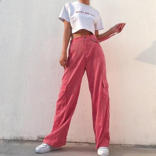 Streetwear Women Wide Leg Pant Woman High Waist Straight Baggy Corduroy Trousers Pink Personalized Women Clothing Y2k Pants